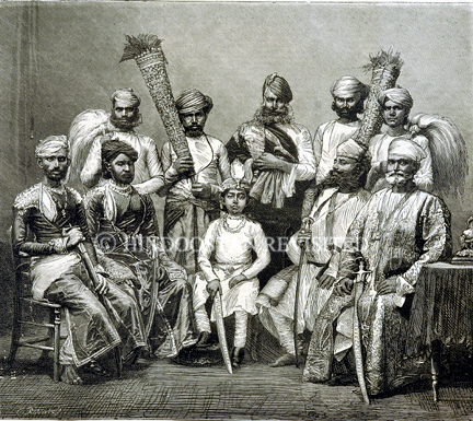 /data/Original Prints/Portraiture, Portraits, Occupations, Trades and Professions, People/THE MAHARAJ RANA OF JHALLAWUR AND SUITE.jpg